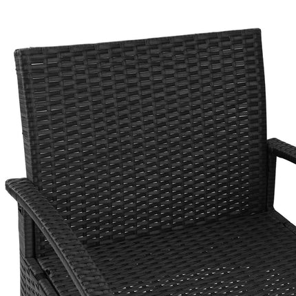 Gardeon 3PC Patio Furniture Bistro Set Wicker Outdoor Lounge Setting Black.