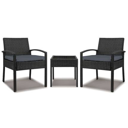 Gardeon 3PC Patio Furniture Bistro Set Wicker Outdoor Lounge Setting Black.