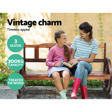 Gardeon Outdoor Garden Bench Wooden 3 Seat Wagon Chair Lounge Patio Furniture.