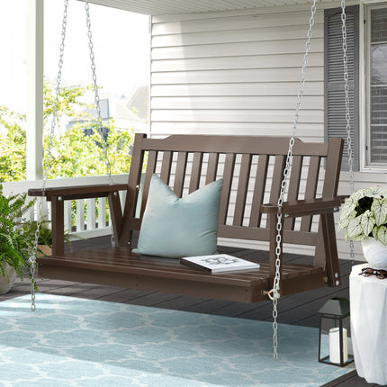 Gardeon Porch Swing Chair With Chain Outdoor Furniture Wooden Bench 2 Seat Brown.