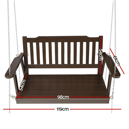 Gardeon Porch Swing Chair With Chain Outdoor Furniture Wooden Bench 2 Seat Brown.