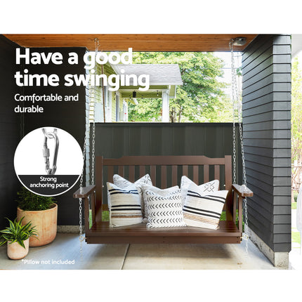 Gardeon Porch Swing Chair With Chain Outdoor Furniture Wooden Bench 2 Seat Brown.