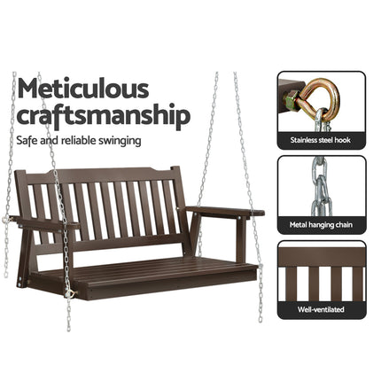 Gardeon Porch Swing Chair With Chain Outdoor Furniture Wooden Bench 2 Seat Brown.