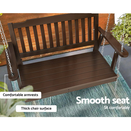 Gardeon Porch Swing Chair With Chain Outdoor Furniture Wooden Bench 2 Seat Brown.