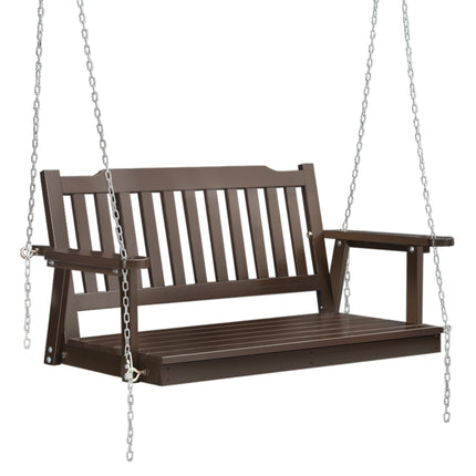 Gardeon Porch Swing Chair With Chain Outdoor Furniture Wooden Bench 2 Seat Brown.