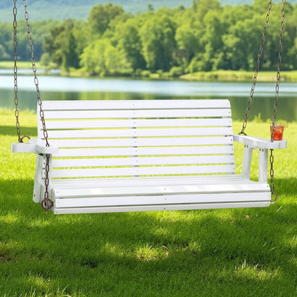Gardeon Porch Outdoor Swing Chair With Cup Holder Wooden Furniture 2 Seater.