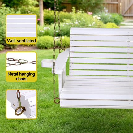 Gardeon Porch Outdoor Swing Chair With Cup Holder Wooden Furniture 2 Seater.