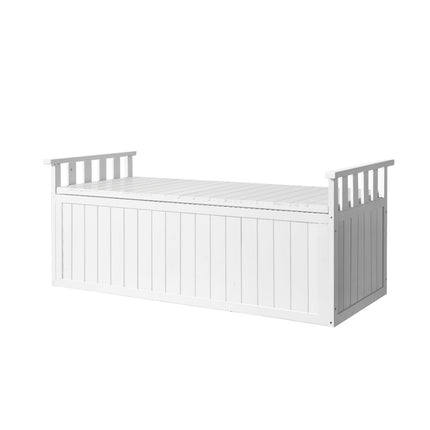Gardeon Outdoor Storage Bench Box 129cm Wooden Garden Toy Chest Sheds Patio Furniture XL White.