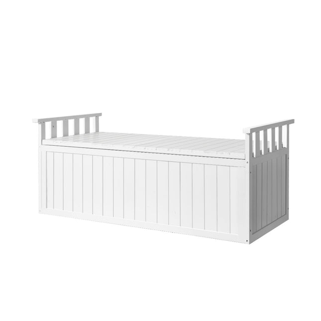 Gardeon Outdoor Storage Bench Box 129cm Wooden Garden Toy Chest Sheds Patio Furniture XL White.
