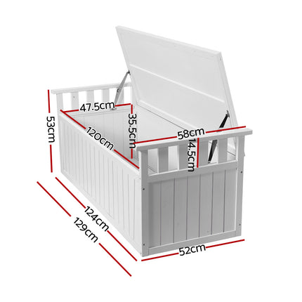 Gardeon Outdoor Storage Bench Box 129cm Wooden Garden Toy Chest Sheds Patio Furniture XL White.