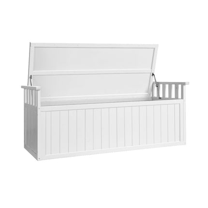 Gardeon Outdoor Storage Bench Box 129cm Wooden Garden Toy Chest Sheds Patio Furniture XL White.
