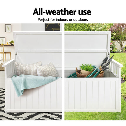 Gardeon Outdoor Storage Bench Box 129cm Wooden Garden Toy Chest Sheds Patio Furniture XL White.
