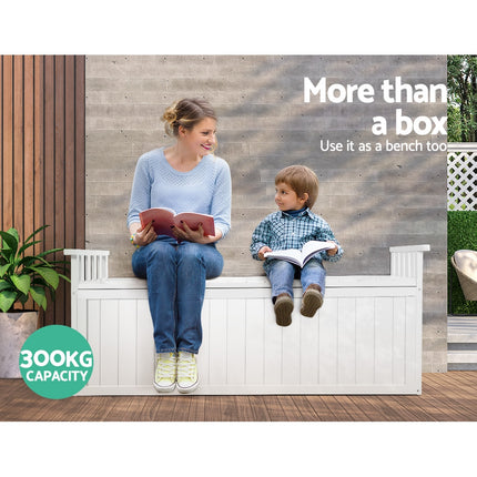 Gardeon Outdoor Storage Bench Box 129cm Wooden Garden Toy Chest Sheds Patio Furniture XL White.