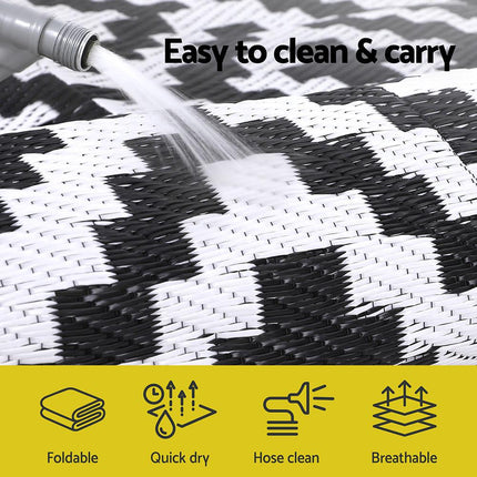 Gardeon Outdoor Rugs 120x180cm Large Carpet Reversible Area Mat PP Dual-Sided Patio Rug Cross.