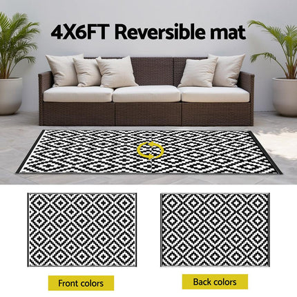 Gardeon Outdoor Rugs 120x180cm Large Carpet Reversible Area Mat PP Dual-Sided Patio Rug Cross.
