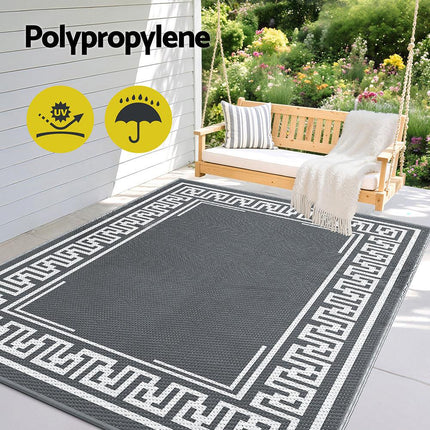 Gardeon Outdoor Rugs 152x244cm Large Carpet Reversible Area Mat PP Dual-Sided Patio Rug Greek Key.