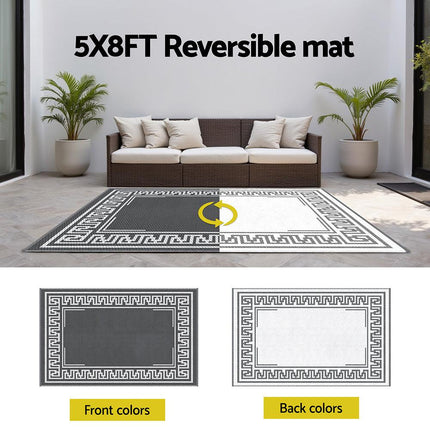 Gardeon Outdoor Rugs 152x244cm Large Carpet Reversible Area Mat PP Dual-Sided Patio Rug Greek Key.