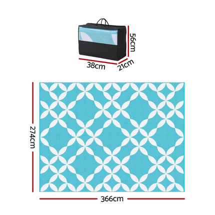 Gardeon Outdoor Rugs 274x366cm Large Carpet Reversible Area Mat PP Dual-Sided Patio Rug Light Blue.
