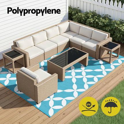 Gardeon Outdoor Rugs 274x366cm Large Carpet Reversible Area Mat PP Dual-Sided Patio Rug Light Blue.