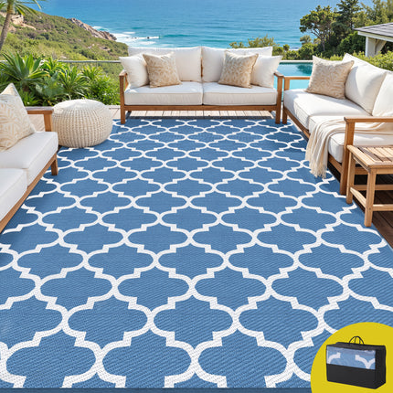 Gardeon Outdoor Rugs 274x366cm Large Carpet Reversible Area Mat PP Dual-Sided Patio Rug Blue.
