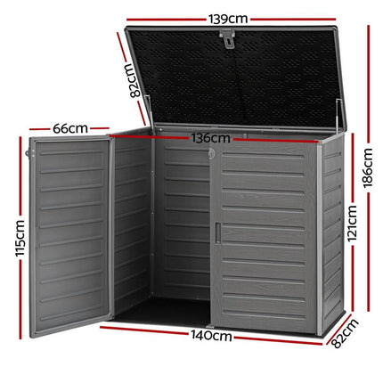 Gardeon Outdoor Storage Box 1170L Container Lockable Cabinet Tool Organizer Shed Grey.