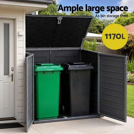 Gardeon Outdoor Storage Box 1170L Container Lockable Cabinet Tool Organizer Shed Grey.