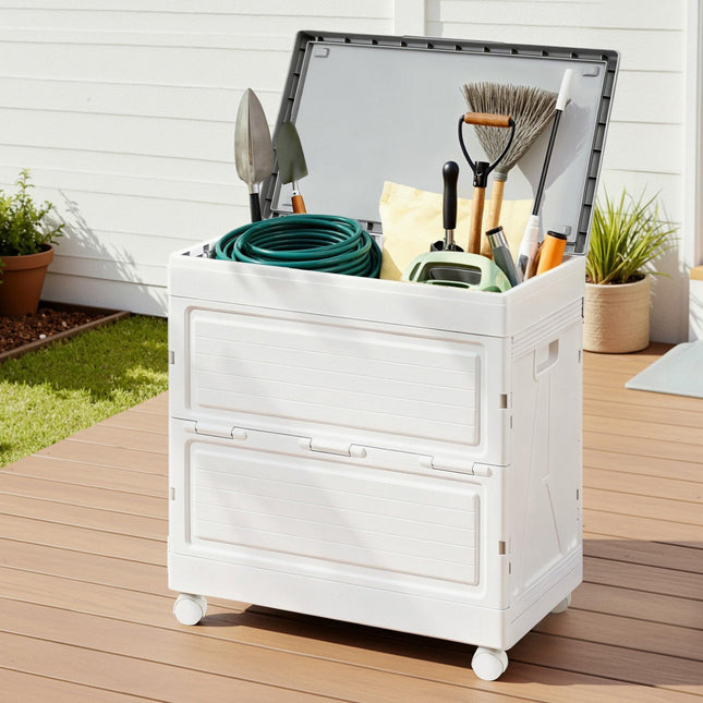 Gardeon 159L Outdoor Storage Box Stackable Cupboard Camping Organizer Wheels.