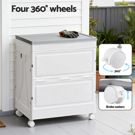 Gardeon 159L Outdoor Storage Box Stackable Cupboard Camping Organizer Wheels.