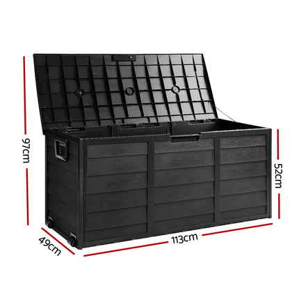 Gardeon Outdoor Storage Box 290L Lockable Organiser Garden Deck Shed All Black.