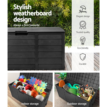 Gardeon Outdoor Storage Box 290L Lockable Organiser Garden Deck Shed All Black.