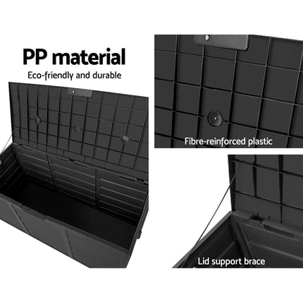Gardeon Outdoor Storage Box 290L Lockable Organiser Garden Deck Shed All Black.