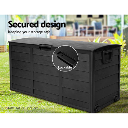 Gardeon Outdoor Storage Box 290L Lockable Organiser Garden Deck Shed All Black.