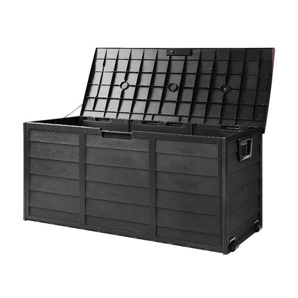 Gardeon Outdoor Storage Box 290L Lockable Organiser Garden Deck Shed All Black.