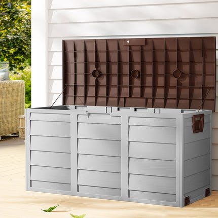 Gardeon Outdoor Storage Box 290L Lockable Organiser Garden Deck Shed Tool Brown.