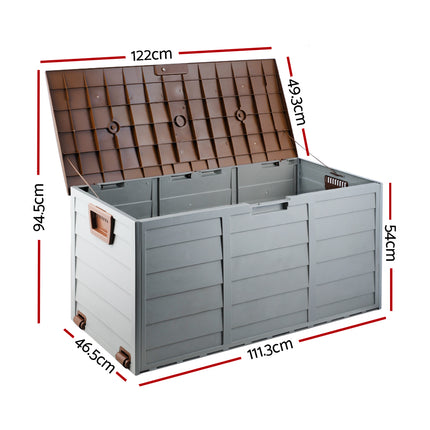Gardeon Outdoor Storage Box 290L Lockable Organiser Garden Deck Shed Tool Brown.