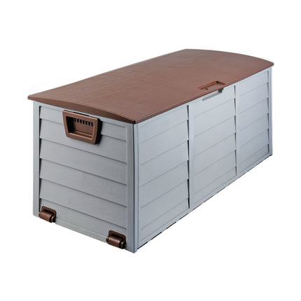Gardeon Outdoor Storage Box 290L Lockable Organiser Garden Deck Shed Tool Brown.