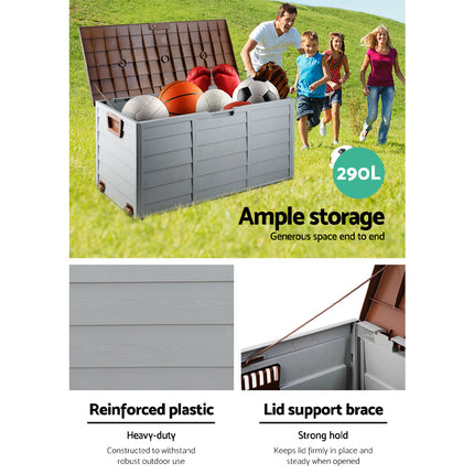 Gardeon Outdoor Storage Box 290L Lockable Organiser Garden Deck Shed Tool Brown.
