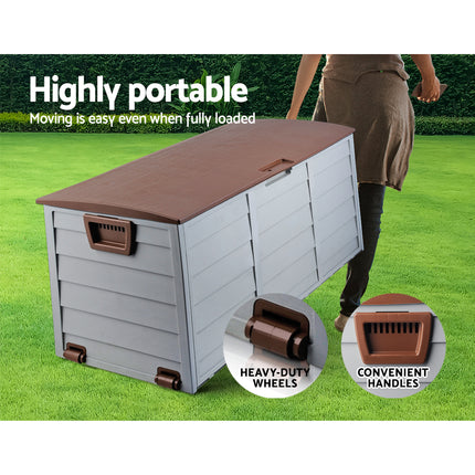 Gardeon Outdoor Storage Box 290L Lockable Organiser Garden Deck Shed Tool Brown.