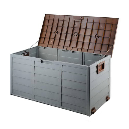 Gardeon Outdoor Storage Box 290L Lockable Organiser Garden Deck Shed Tool Brown.