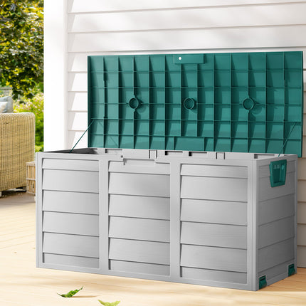 Gardeon Outdoor Storage Box 290L Lockable Organiser Garden Deck Shed Tool Green.