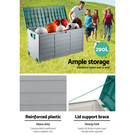 Gardeon Outdoor Storage Box 290L Lockable Organiser Garden Deck Shed Tool Green.