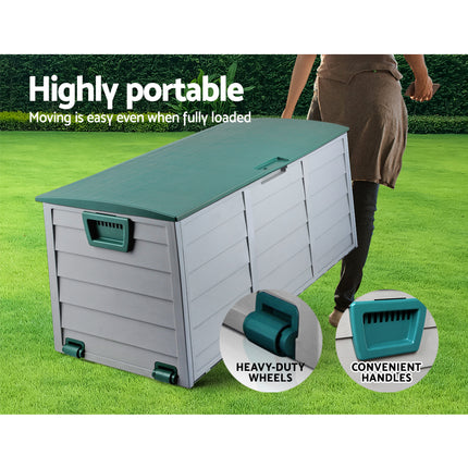 Gardeon Outdoor Storage Box 290L Lockable Organiser Garden Deck Shed Tool Green.
