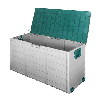 Gardeon Outdoor Storage Box 290L Lockable Organiser Garden Deck Shed Tool Green.