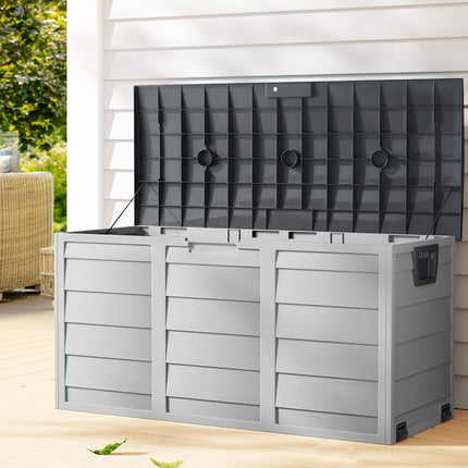Gardeon Outdoor Storage Box 290L Lockable Organiser Garden Deck Shed Tool Grey.