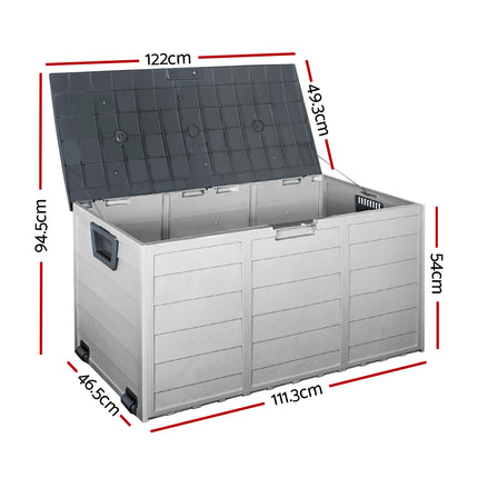 Gardeon Outdoor Storage Box 290L Lockable Organiser Garden Deck Shed Tool Grey.