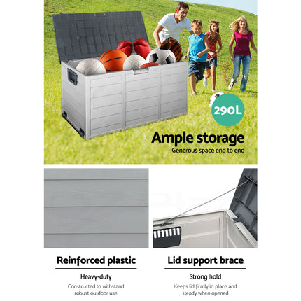 Gardeon Outdoor Storage Box 290L Lockable Organiser Garden Deck Shed Tool Grey.