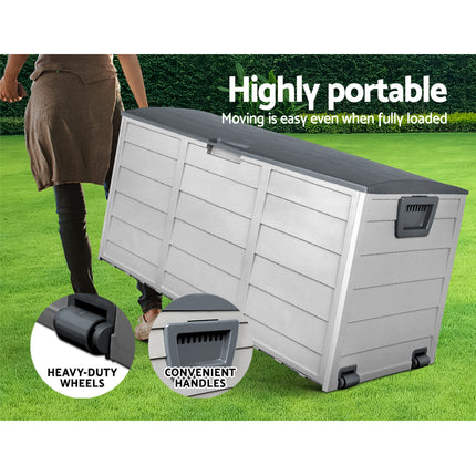 Gardeon Outdoor Storage Box 290L Lockable Organiser Garden Deck Shed Tool Grey.