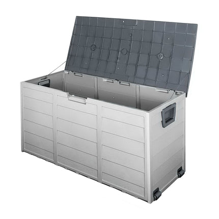 Gardeon Outdoor Storage Box 290L Lockable Organiser Garden Deck Shed Tool Grey.