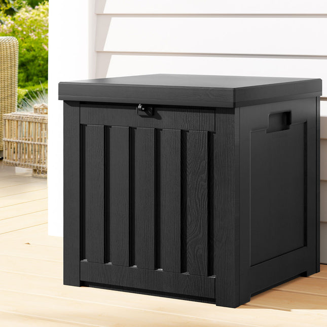 Gardeon Outdoor Storage Box 80L Container Lockable Garden Toy Tool Shed Black.