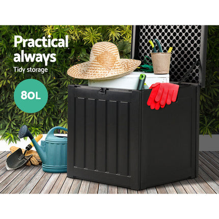 Gardeon Outdoor Storage Box 80L Container Lockable Garden Toy Tool Shed Black.